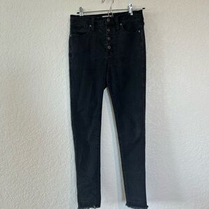 Madewell Women's Black High-Waisted Jeans with Distressed Fringe Ankle size 6